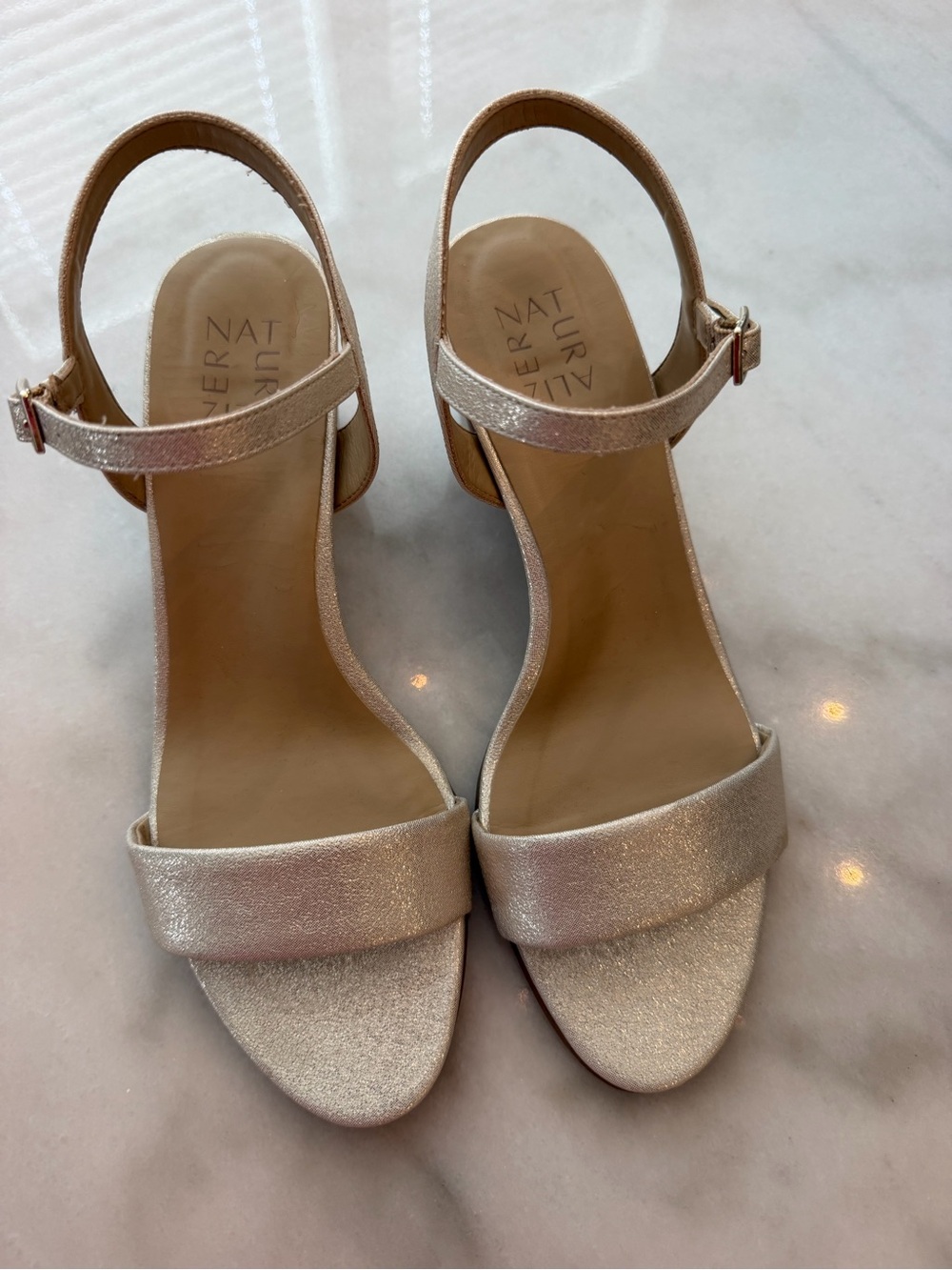 Naturalizer Metallic Light Gold Ankle Strap Sandals
